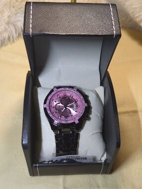 Pink Dial Stainless Steel Chronograph Watch
